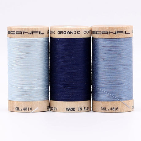 SCANFIL® 30wt Organic Pima Cotton Thread Trio Set - 3ct 300yd Spools - Denim Blues