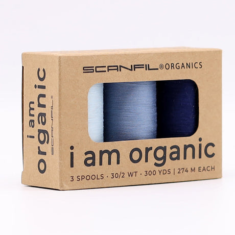 SCANFIL® 30wt Organic Pima Cotton Thread Trio Set - 3ct 300yd Spools - Denim Blues