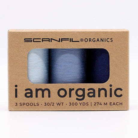 SCANFIL® 30wt Organic Pima Cotton Thread Trio Set - 3ct 300yd Spools - Denim Blues