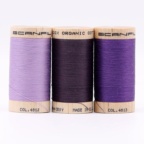 SCANFIL® 30wt Organic Pima Cotton Thread Trio Set - 3ct 300yd Spools - Cool Purples