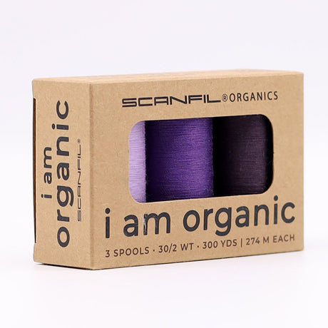 SCANFIL® 30wt Organic Pima Cotton Thread Trio Set - 3ct 300yd Spools - Cool Purples
