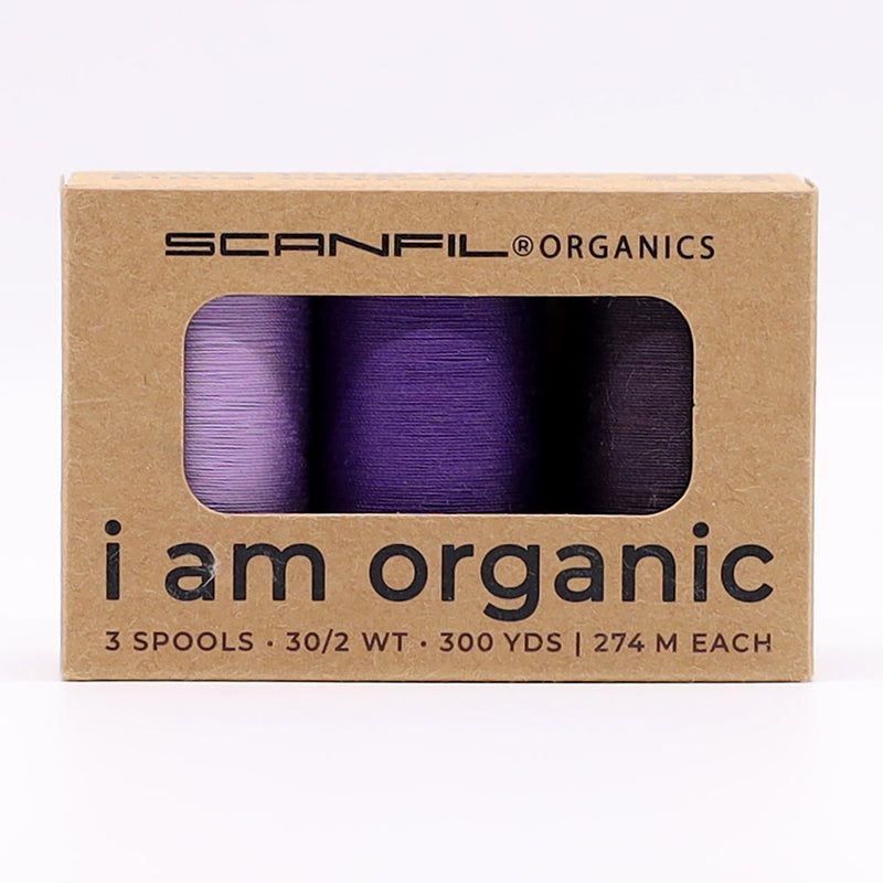 SCANFIL® 30wt Organic Pima Cotton Thread Trio Set - 3ct 300yd Spools - Cool Purples