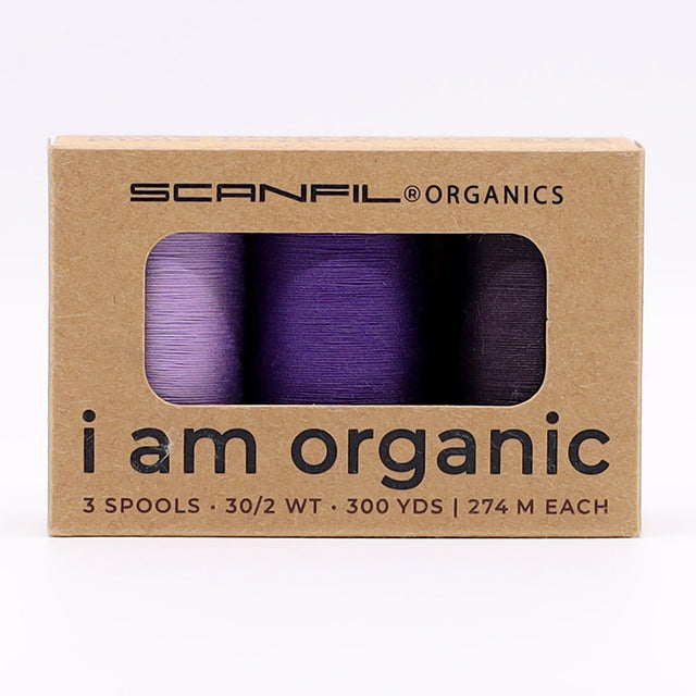 SCANFIL® 30wt Organic Pima Cotton Thread Trio Set - 3ct 300yd Spools - Cool Purples