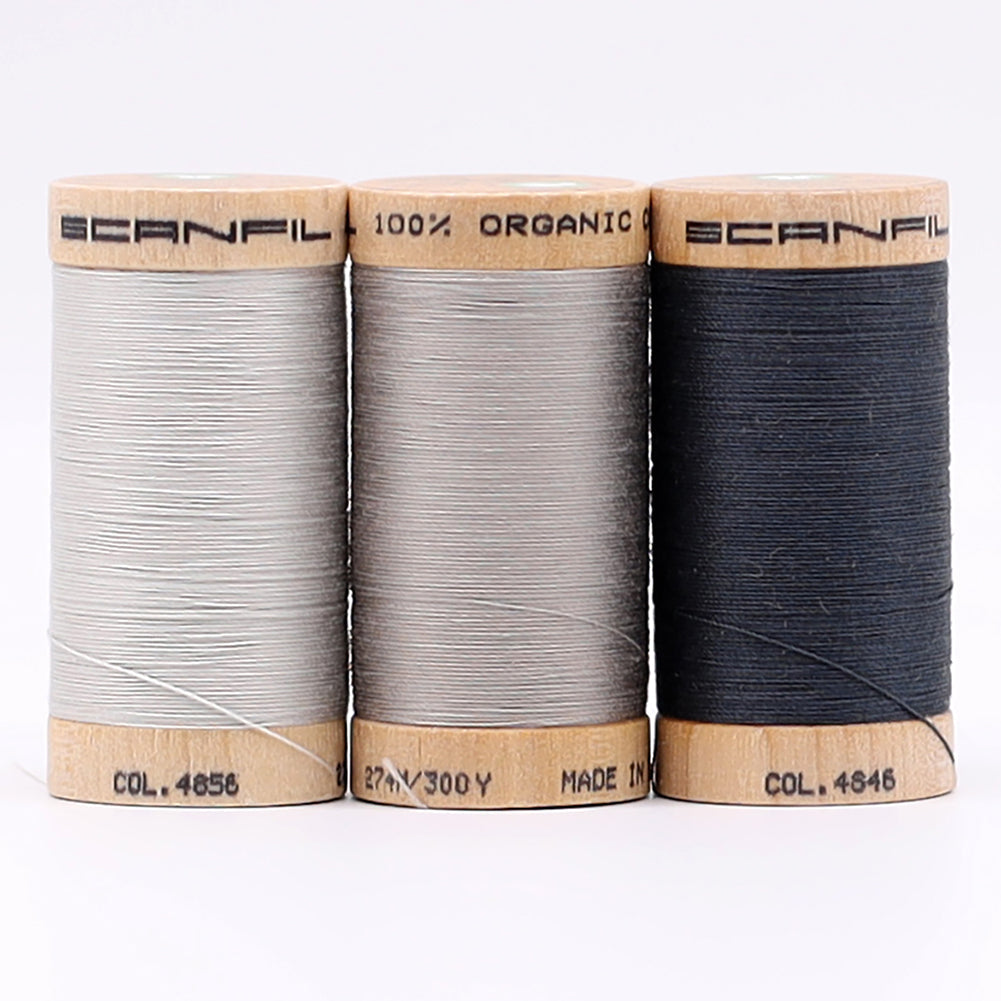 SCANFIL® 30wt Organic Pima Cotton Thread Trio Set - 3ct 300yd Spools - Stormy Grays