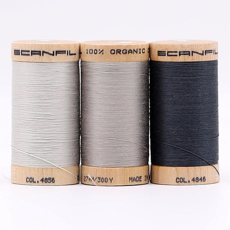 SCANFIL® 30wt Organic Pima Cotton Thread Trio Set - 3ct 300yd Spools - Stormy Grays