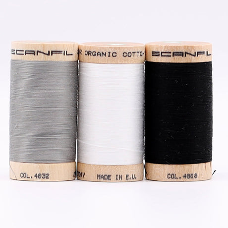 SCANFIL® 30wt Organic Pima Cotton Thread Trio Set - 3ct 300yd Spools - Achromatics