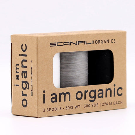 SCANFIL® 30wt Organic Pima Cotton Thread Trio Set - 3ct 300yd Spools - Achromatics