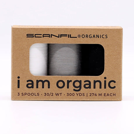 SCANFIL® 30wt Organic Pima Cotton Thread Trio Set - 3ct 300yd Spools - Achromatics