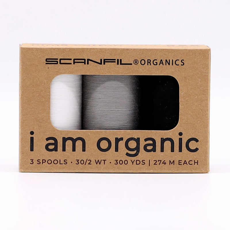 SCANFIL® 30wt Organic Pima Cotton Thread Trio Set - 3ct 300yd Spools - Achromatics