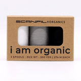 SCANFIL® 30wt Organic Pima Cotton Thread Trio Set - 3ct 300yd Spools - Achromatics