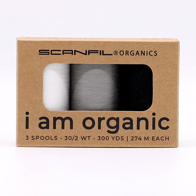 SCANFIL® 30wt Organic Pima Cotton Thread Trio Set - 3ct 300yd Spools - Achromatics
