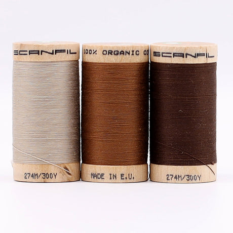 SCANFIL® 30wt Organic Pima Cotton Thread Trio Set - 3ct 300yd Spools - Earthy Browns