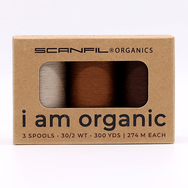 SCANFIL® 30wt Organic Pima Cotton Thread Trio Set - 3ct 300yd Spools - Earthy Browns