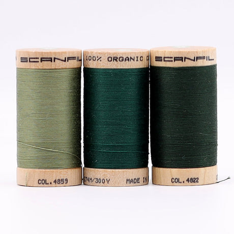 SCANFIL® 30wt Organic Pima Cotton Thread Trio Set - 3ct 300yd Spools - Foresty Greens