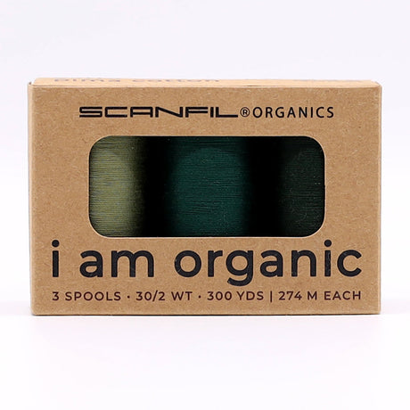 SCANFIL® 30wt Organic Pima Cotton Thread Trio Set - 3ct 300yd Spools - Foresty Greens