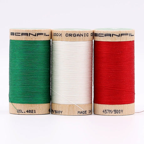 SCANFIL® 50wt Organic Pima Cotton Thread Trio Set - 3ct 500yd Spools - Holiday