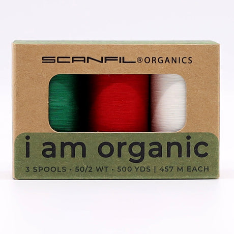 SCANFIL® 50wt Organic Pima Cotton Thread Trio Set - 3ct 500yd Spools - Holiday