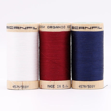 SCANFIL® 50wt Organic Pima Cotton Thread Trio Set - 3ct 500yd Spools - Patriotic