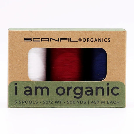 SCANFIL® 50wt Organic Pima Cotton Thread Trio Set - 3ct 500yd Spools - Patriotic