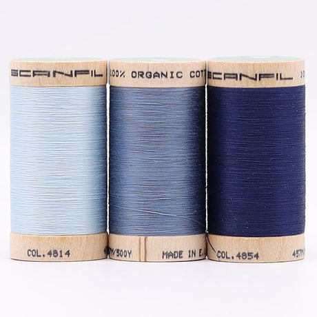 SCANFIL® 50wt Organic Pima Cotton Thread Trio Set - 3ct 500yd Spools - Denim Blues