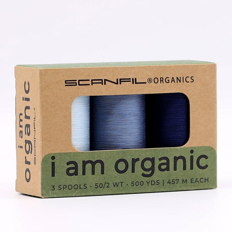 SCANFIL® 50wt Organic Pima Cotton Thread Trio Set - 3ct 500yd Spools - Denim Blues