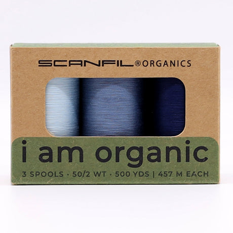 SCANFIL® 50wt Organic Pima Cotton Thread Trio Set - 3ct 500yd Spools - Denim Blues