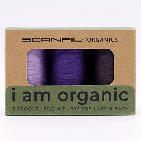 SCANFIL® 50wt Organic Pima Cotton Thread Trio Set - 3ct 500yd Spools - Cool Purples