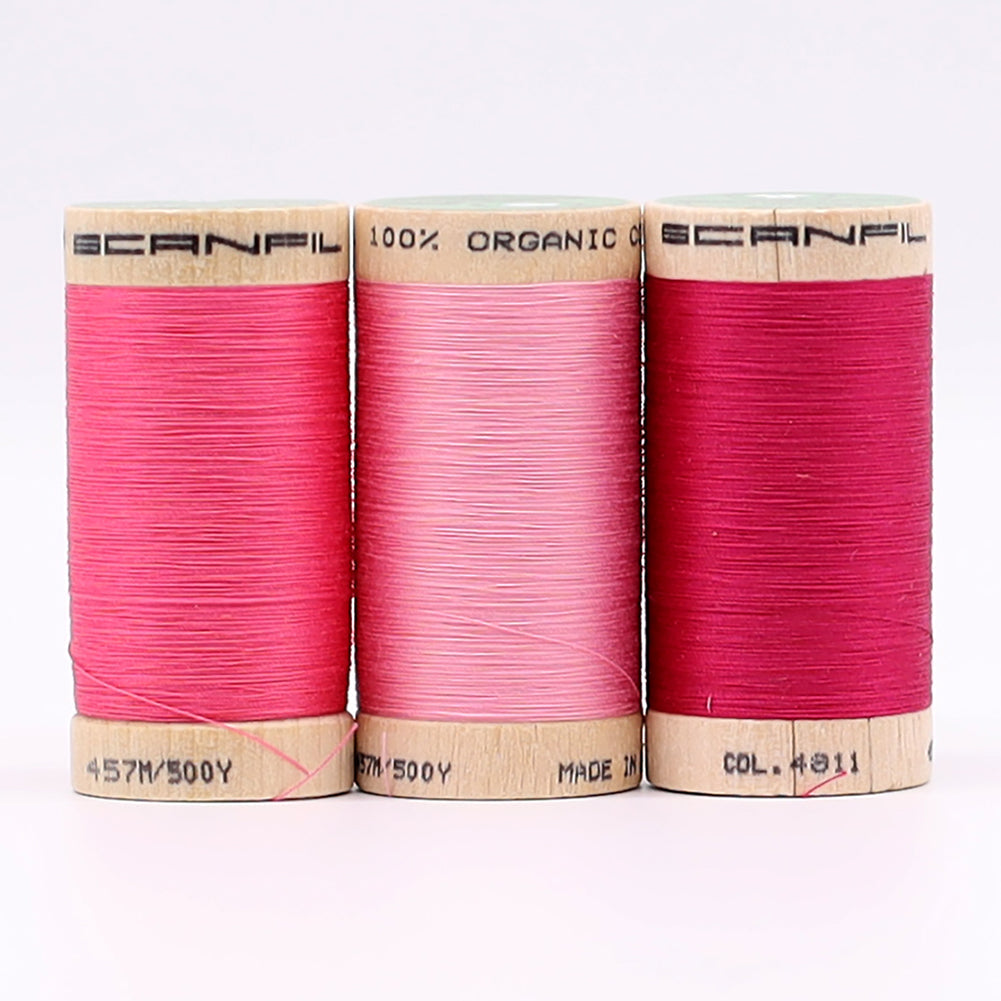 SCANFIL® 50wt Organic Pima Cotton Thread Trio Set - 3ct 500yd Spools - Pretty Pinks
