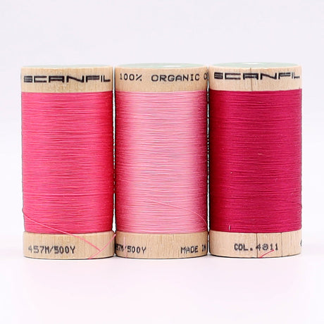 SCANFIL® 50wt Organic Pima Cotton Thread Trio Set - 3ct 500yd Spools - Pretty Pinks