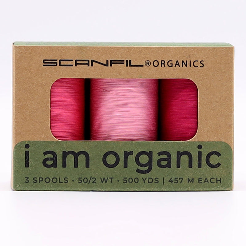 SCANFIL® 50wt Organic Pima Cotton Thread Trio Set - 3ct 500yd Spools - Pretty Pinks