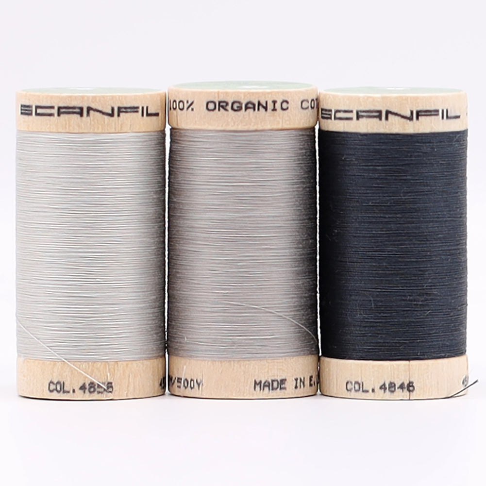 SCANFIL® 50wt Organic Pima Cotton Thread Trio Set - 3ct 500yd Spools - Stormy Grays
