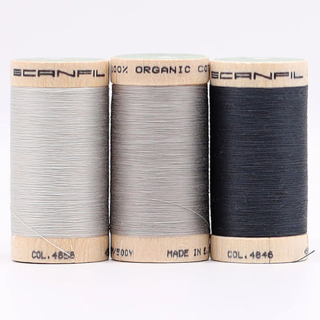 SCANFIL® 50wt Organic Pima Cotton Thread Trio Set - 3ct 500yd Spools - Stormy Grays
