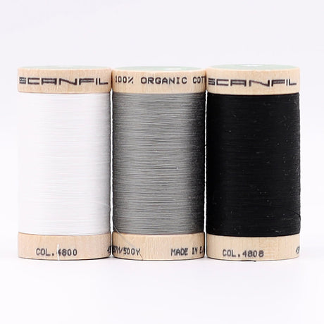 SCANFIL® 50wt Organic Pima Cotton Thread Trio Set - 3ct 500yd Spools - Achromatics