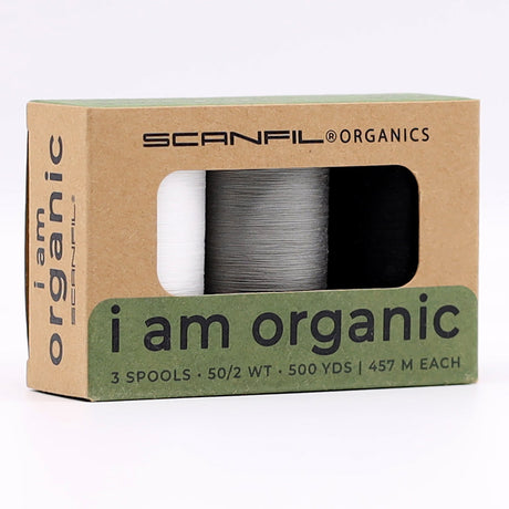 SCANFIL® 50wt Organic Pima Cotton Thread Trio Set - 3ct 500yd Spools - Achromatics