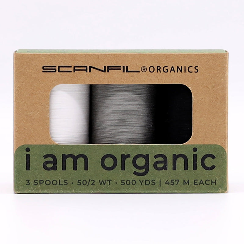 SCANFIL® 50wt Organic Pima Cotton Thread Trio Set - 3ct 500yd Spools - Achromatics
