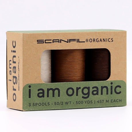 SCANFIL® 50wt Organic Pima Cotton Thread Trio Set - 3ct 500yd Spools - Earthy Browns
