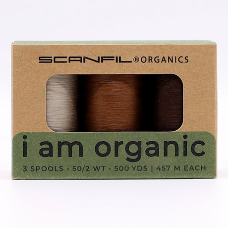 SCANFIL® 50wt Organic Pima Cotton Thread Trio Set - 3ct 500yd Spools - Earthy Browns