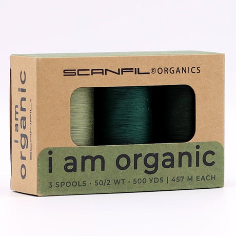 SCANFIL® 50wt Organic Pima Cotton Thread Trio Set - 3ct 500yd Spools - Foresty Greens