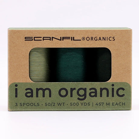 SCANFIL® 50wt Organic Pima Cotton Thread Trio Set - 3ct 500yd Spools - Foresty Greens
