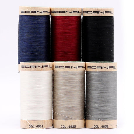 SCANFIL® 50wt Organic Pima Cotton Thread Set - 6ct 500yd Spools & Wood Rack - Neutrals