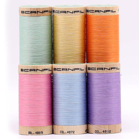 SCANFIL® 50wt Organic Pima Cotton Thread Set - 6ct 500yd Spools & Wood Rack - Pastels
