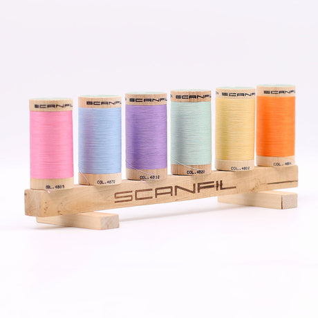 SCANFIL® 50wt Organic Pima Cotton Thread Set - 6ct 500yd Spools & Wood Rack - Pastels
