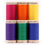 SCANFIL® 50wt Organic Pima Cotton Thread Set - 6ct 500yd Spools & Wood Rack - Jewel Tones