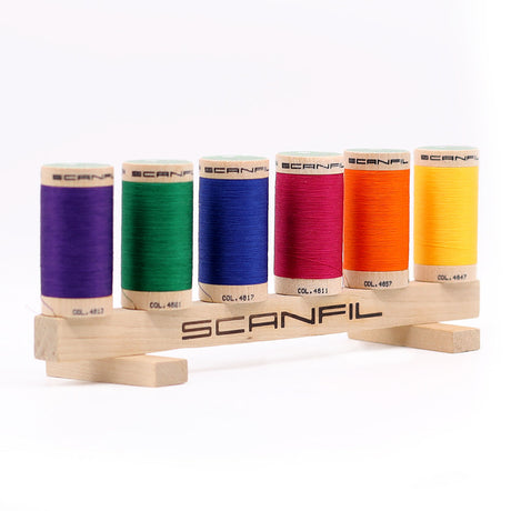 SCANFIL® 50wt Organic Pima Cotton Thread Set - 6ct 500yd Spools & Wood Rack - Jewel Tones
