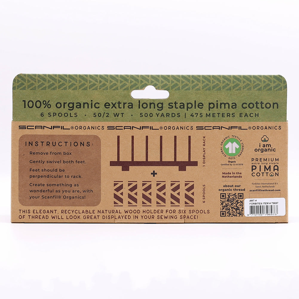 SCANFIL® 50wt Organic Pima Cotton Thread Set - 6ct 500yd Spools & Wood Rack - Harvest Time