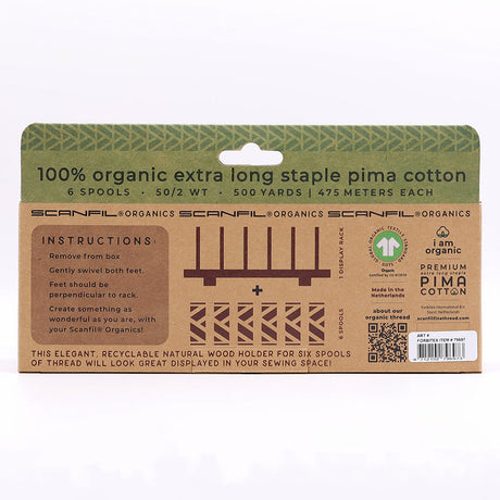 SCANFIL® 50wt Organic Pima Cotton Thread Set - 6ct 500yd Spools & Wood Rack - Harvest Time