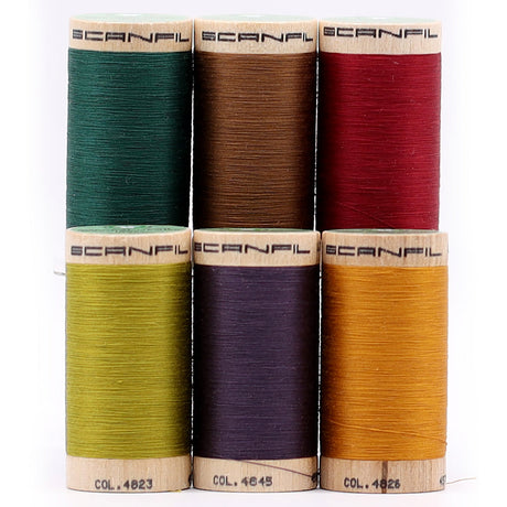 SCANFIL® 50wt Organic Pima Cotton Thread Set - 6ct 500yd Spools & Wood Rack - Harvest Time