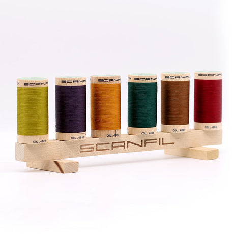 SCANFIL® 50wt Organic Pima Cotton Thread Set - 6ct 500yd Spools & Wood Rack - Harvest Time