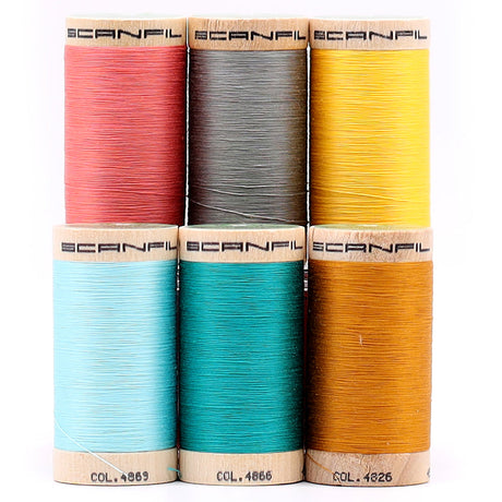 SCANFIL® 50wt Organic Pima Cotton Thread Set - 6ct 500yd Spools & Wood Rack - Fashion Mix