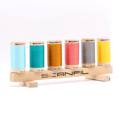 SCANFIL® 50wt Organic Pima Cotton Thread Set - 6ct 500yd Spools & Wood Rack - Fashion Mix